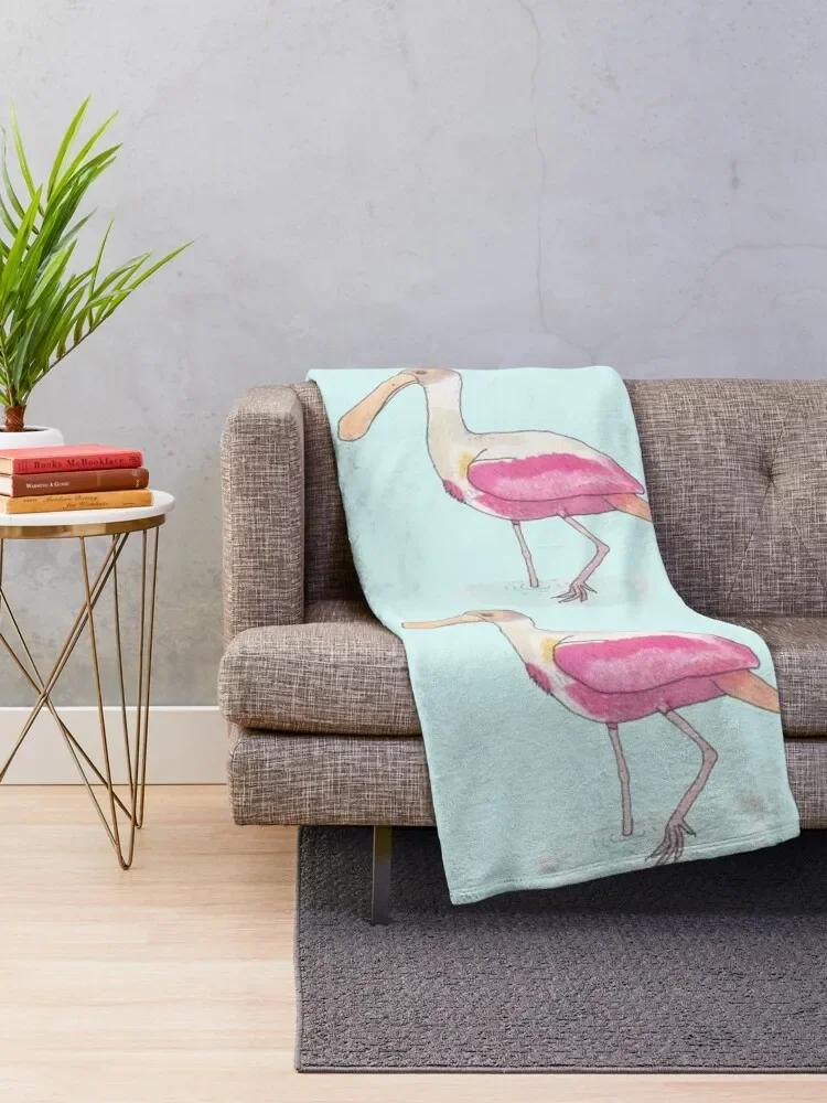 Roseate Spoonbill 조류 종 수채화 아트 던지기 담요, 모피 침대 커버 담요