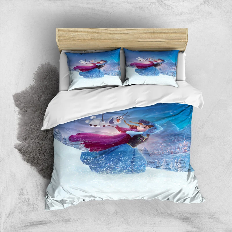 thumbnail image 1 of Juego de cama de tres piezas con estampado de dibujos animados de Disney Frozen Elsa y funda de almohada para niños o adultos, tamaño King, Queen, Full y Twin, 1 of 5
