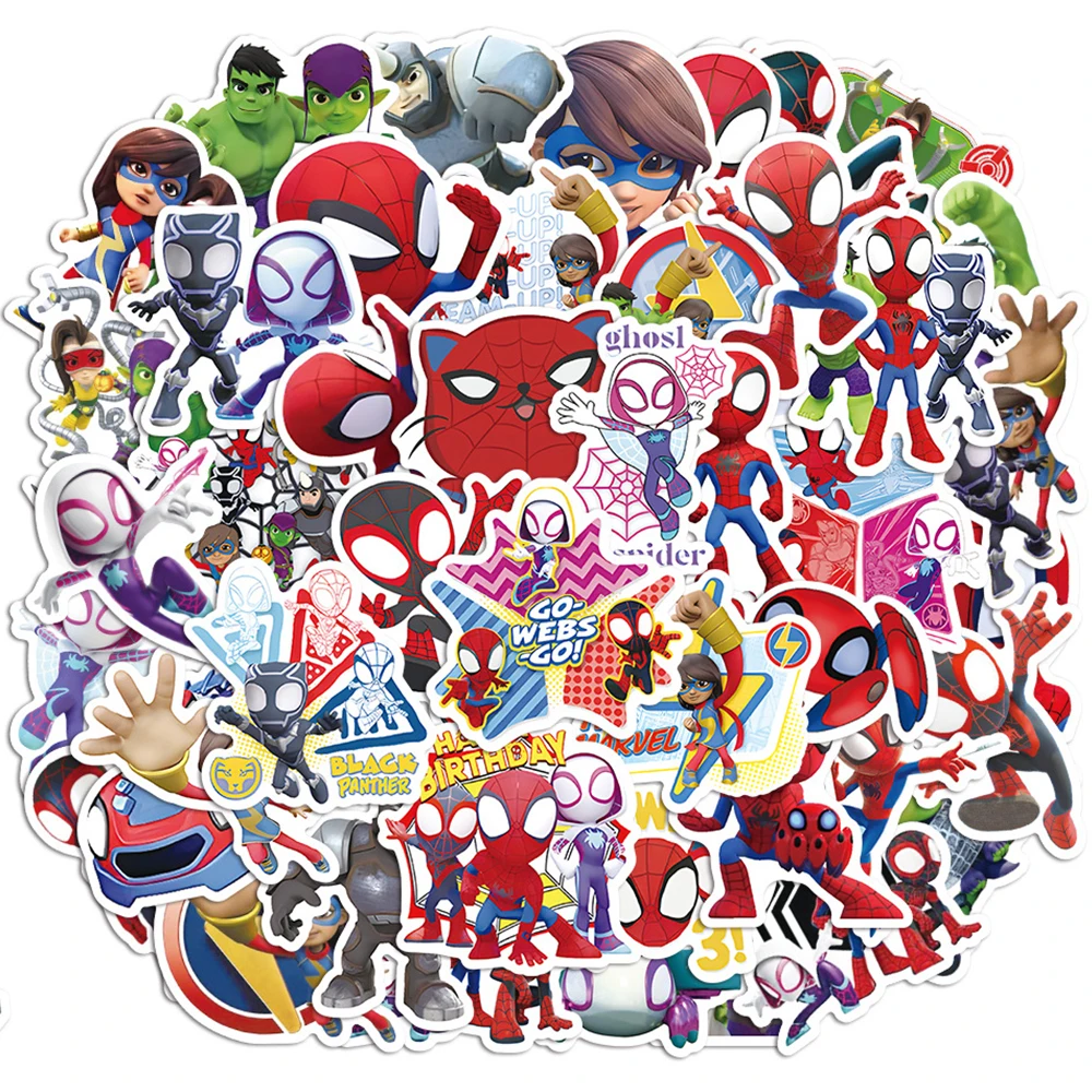 

10/30/50/110PCS Disney Spider Man and His Amazing Friends Anime Stickers Cool Graffiti Laptop Phone Car Kids Cartoon Sticker Toy