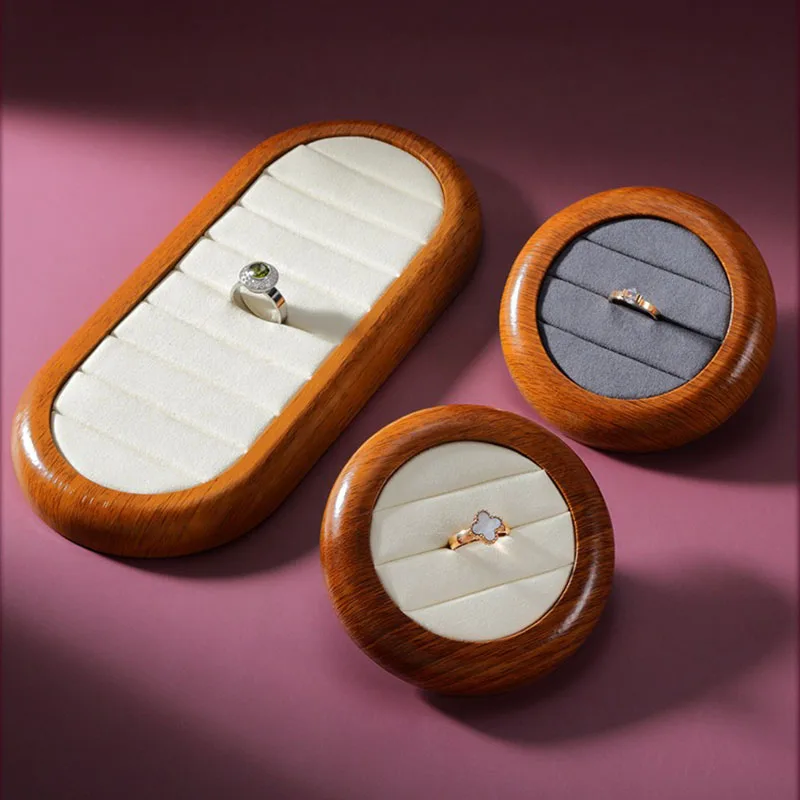 Wood Microfiber Ring Storage Tray Earrings Display Tray Trinket Separators Props Women's Jewelry Showcase for Exhibitors Jeweler