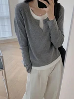 Slimming Effect Bla V-Ne Long Sve Base irt Women's Faion Early Autumn Chic Top Inner Wear T-irt Korean Sle Com...