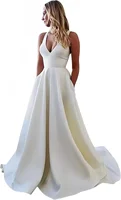 Spaghetti Strap Dress Open Back Satin Bow Wedding Gown