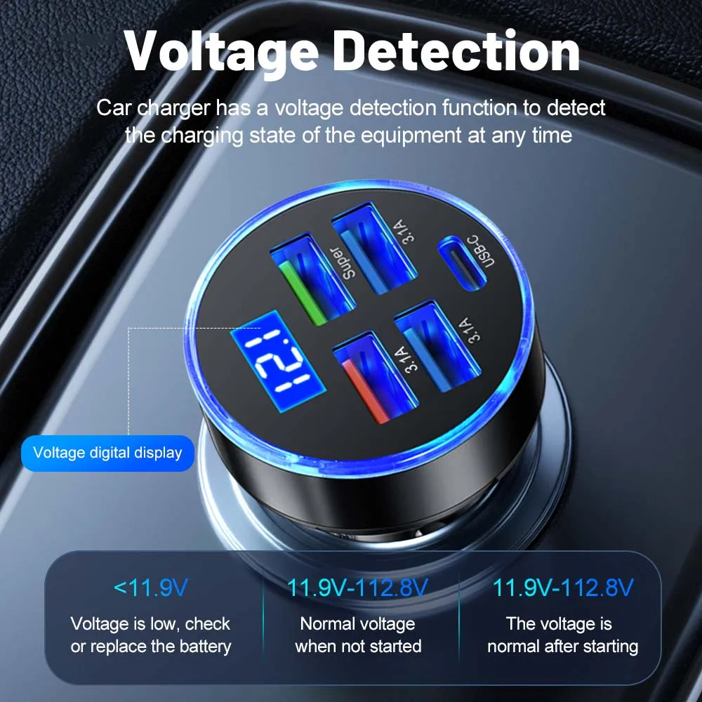 Total 150W 5 Ports USB Car Charger For iPhone Xiaomi Huawei Mobile Phone Charger Adapter in Car