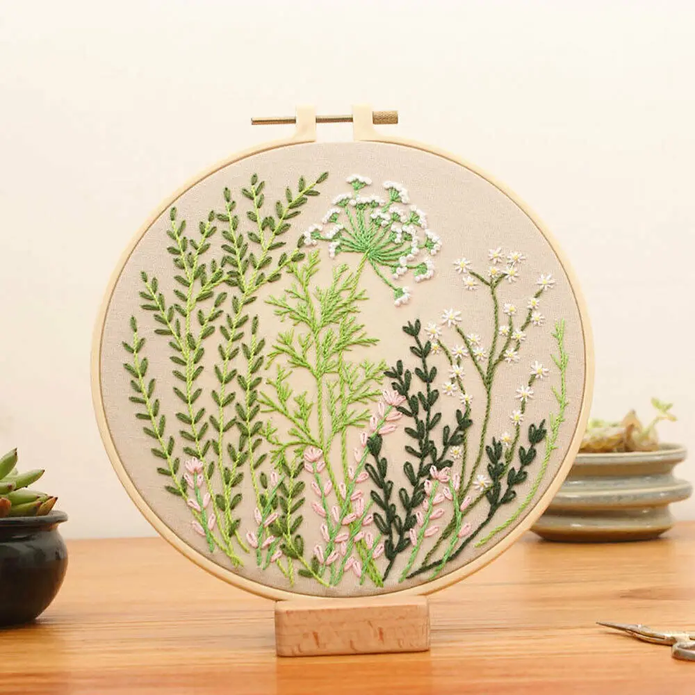 Floral Embroidery DIY Beginner's Kit - Stamped Cross Stitch & Punch Needle Craft Set with Instructions