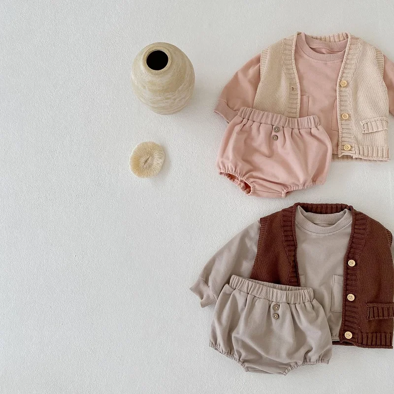 baby shirt clothing set 0-3 year old baby clothes autumn boys and girls striped long-sleeved pullover + shorts baby simple long-sleeved trousers suit Baby Clothing Set medium