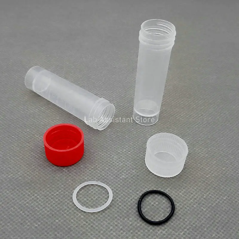 실리콘 가스켓이 있는 플라스틱 동결 파이프 동결 튜브, 컬러 캡이 있는 Cryovial, 실험실 실험 용품, 로트당 200 개, 5ml
