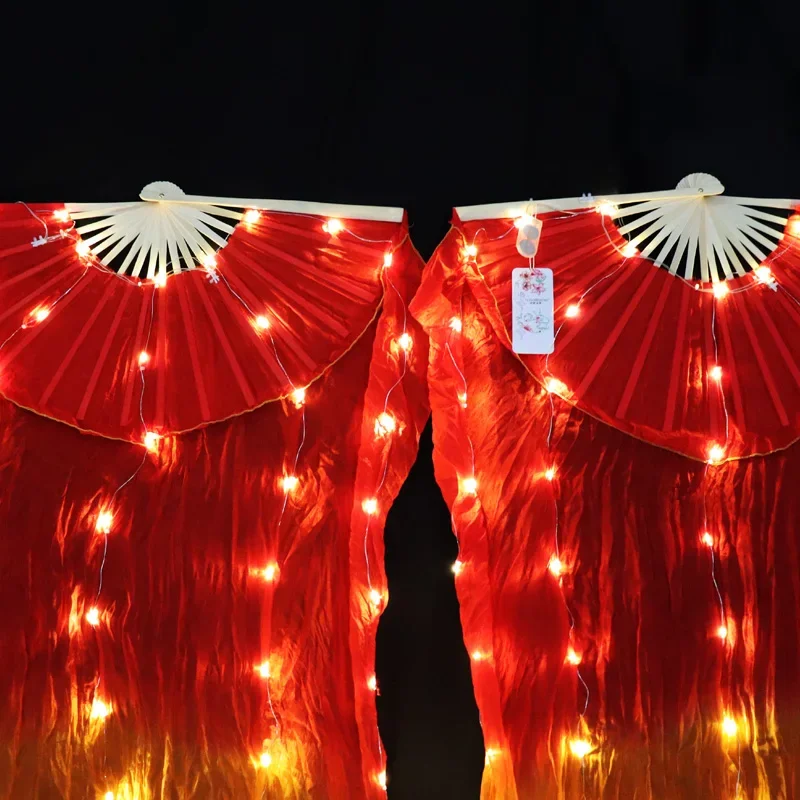 

Belly Dance LED Fan Accessories Silk Fans Women LED Light With Battery 1PC/1pair Stage Performance Props Red-Orange-yellow