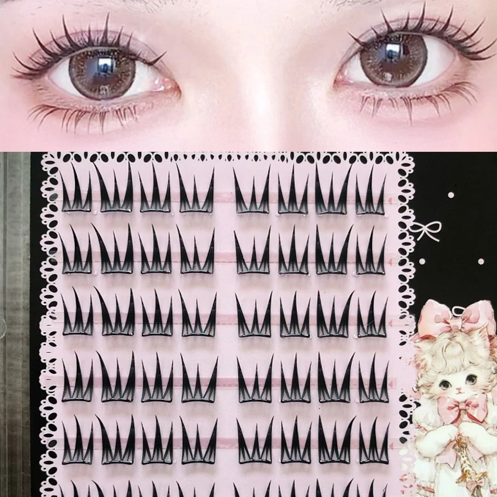 Künstliche Wimpern mit großem Fassungsvermögen, V-förmiges Kreuzdesign, flauschige, natürliche, lockige Wimpernverlängerung für den täglichen Gebrauch, perfektes Augen-Make-up – Detail 5