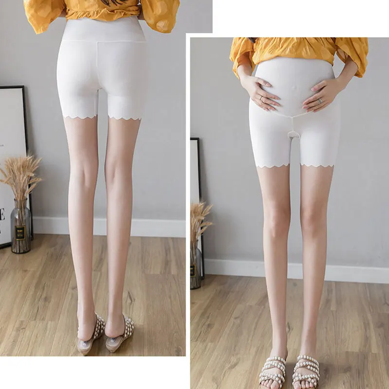 Maternity Panties High Waist Anti-slip Tummy Control Pregnant Women's Leggings With Lace Solid Color Panties Ice Silk Feeling 4