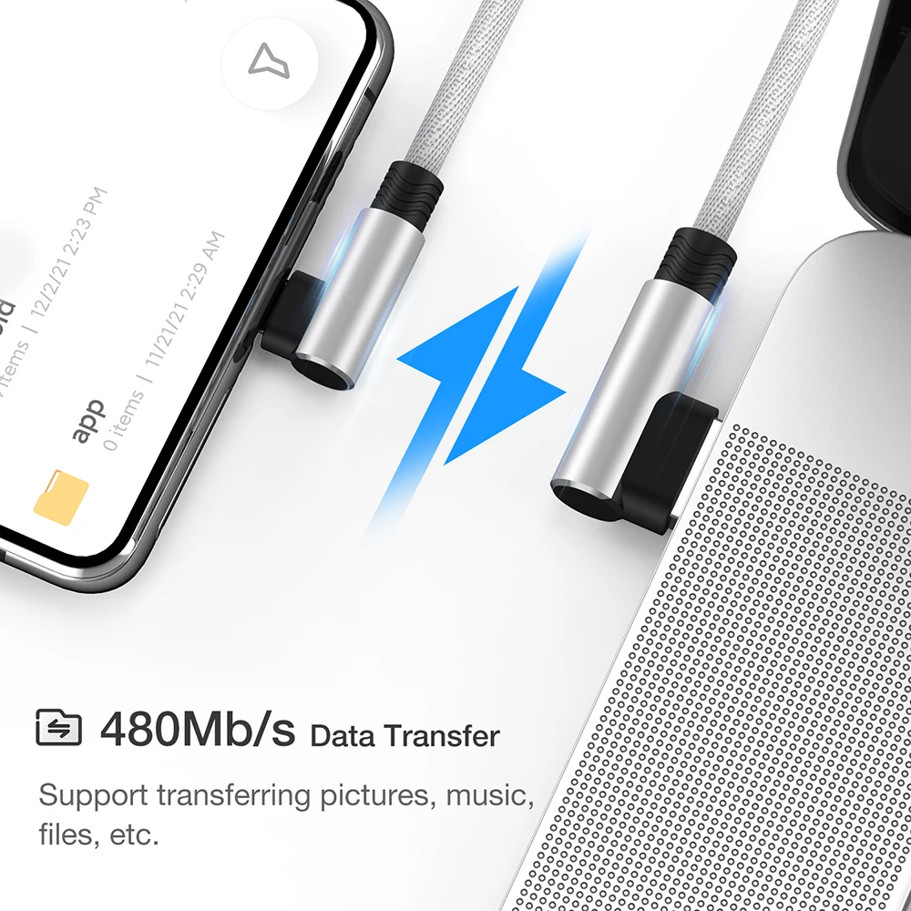 Elbow 90° USB-C Fast Charging Cable - Durable Nylon Braided Data Charger, Available in 1m, 2m, and 3m Lengths
