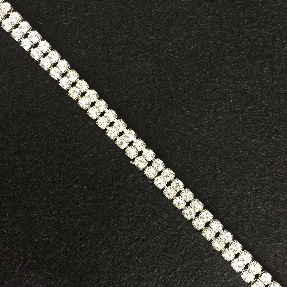 Fashion SS16 Clear Rhinestone 2-Row Close Chain Trims Silver x 1 yard DIY Sewing Accessories Art Craft Super Flash Rhinestones