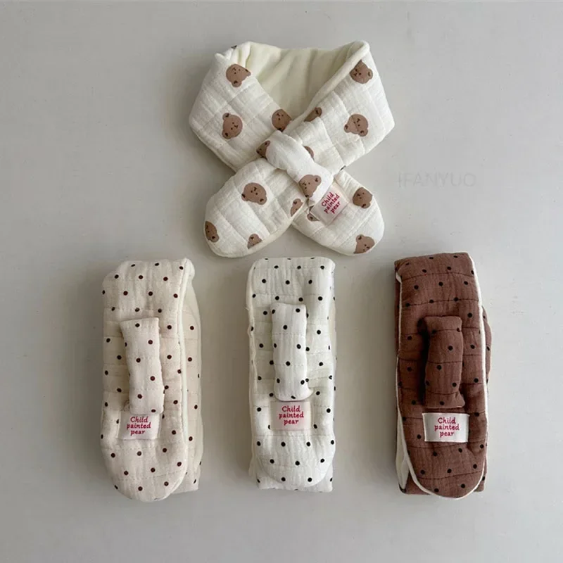 Children Cute Versatile Warm Scarves Winter Korean Plush Windproof Neckerchief Boy Girl Kid Cartoon Bear Dot Scarf Baby Clothing