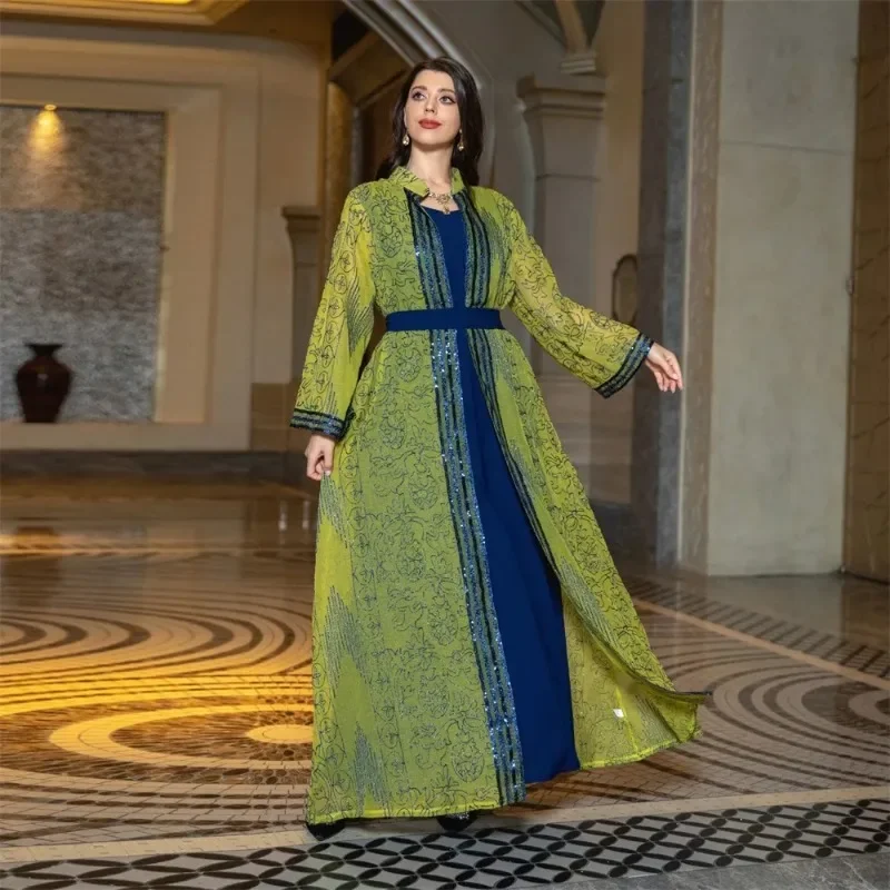 

Muslim Indian Anarkali Suits For Woman Kuwaiti Dubai Daily Party Gown Fashion Long Sleeve Belted Clothing