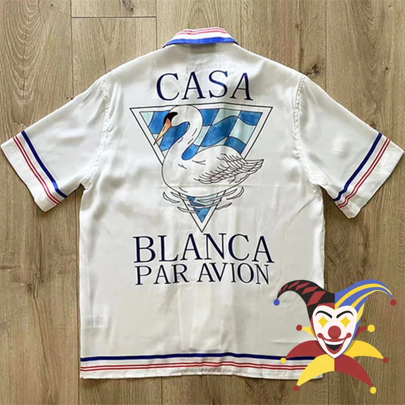 

2023ss CASABLANCA Silk Shirt Men Women 1:1 High Quality Swan Print CASABLANCA Tees