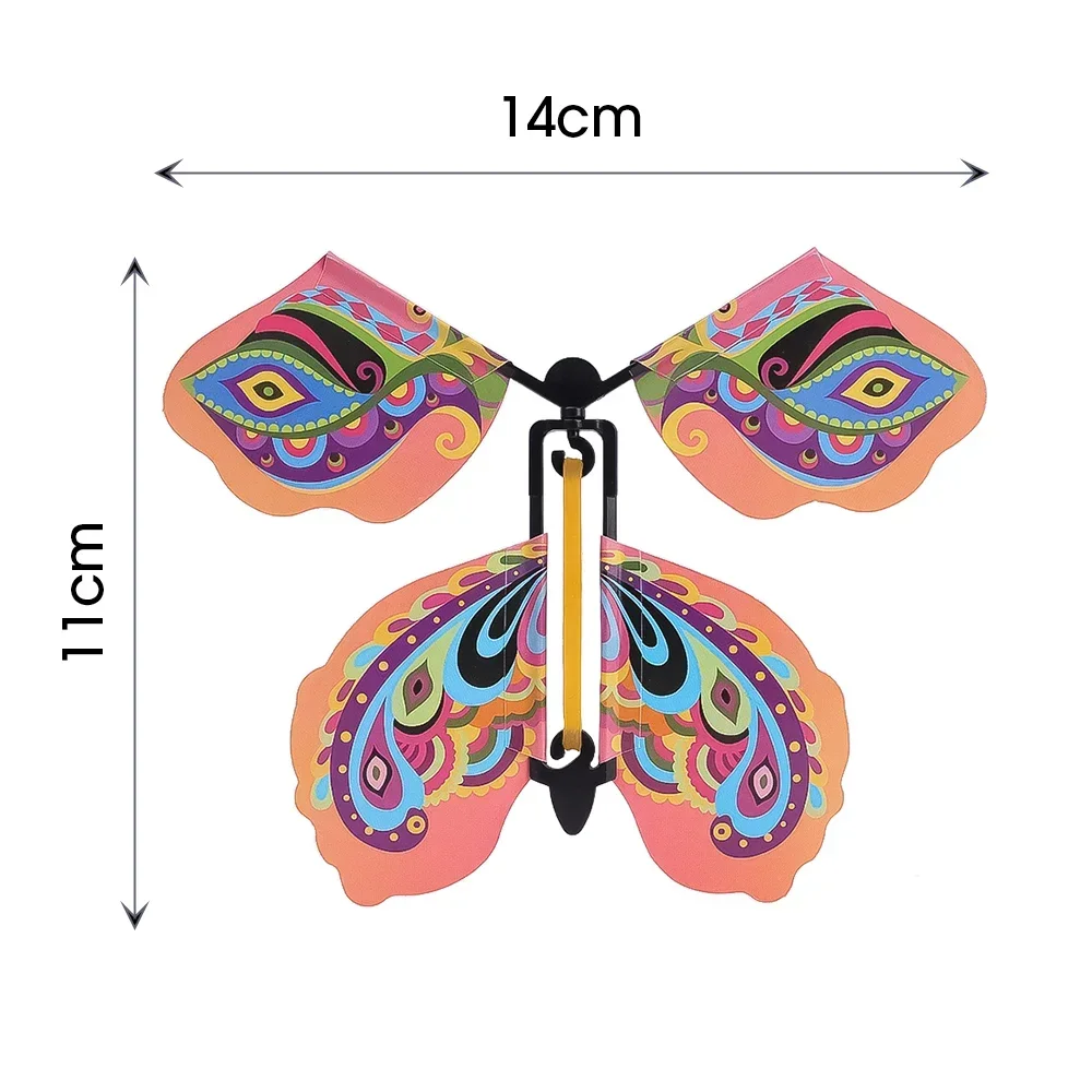 Magic Flying Butterfly Wind Up Toy segnalibro biglietti di auguri elastico Powered Outdoor Kids Game puntelli Surpris Butterfly Gift