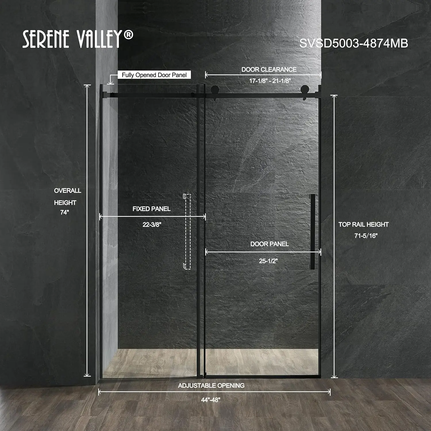 Square Rail Frameless Sliding Shower Door SVSD5003-4874MB, Easy-Clean Coating 3/8" Tempered Glass - 304 Stainless Steel Hardware 2