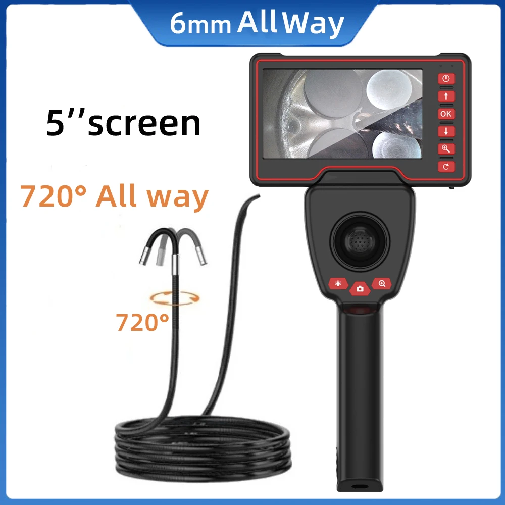 Industrial Borescope Endoscope 360 Degrees All Way Steering  for Car Pipe Inspection Sewer Camera With 5 Inch HD Screen 1080P 6mm 360 degrees all way steering industrial endoscope for car pipe inspection sewer camera borescope with 5 inch hd screen