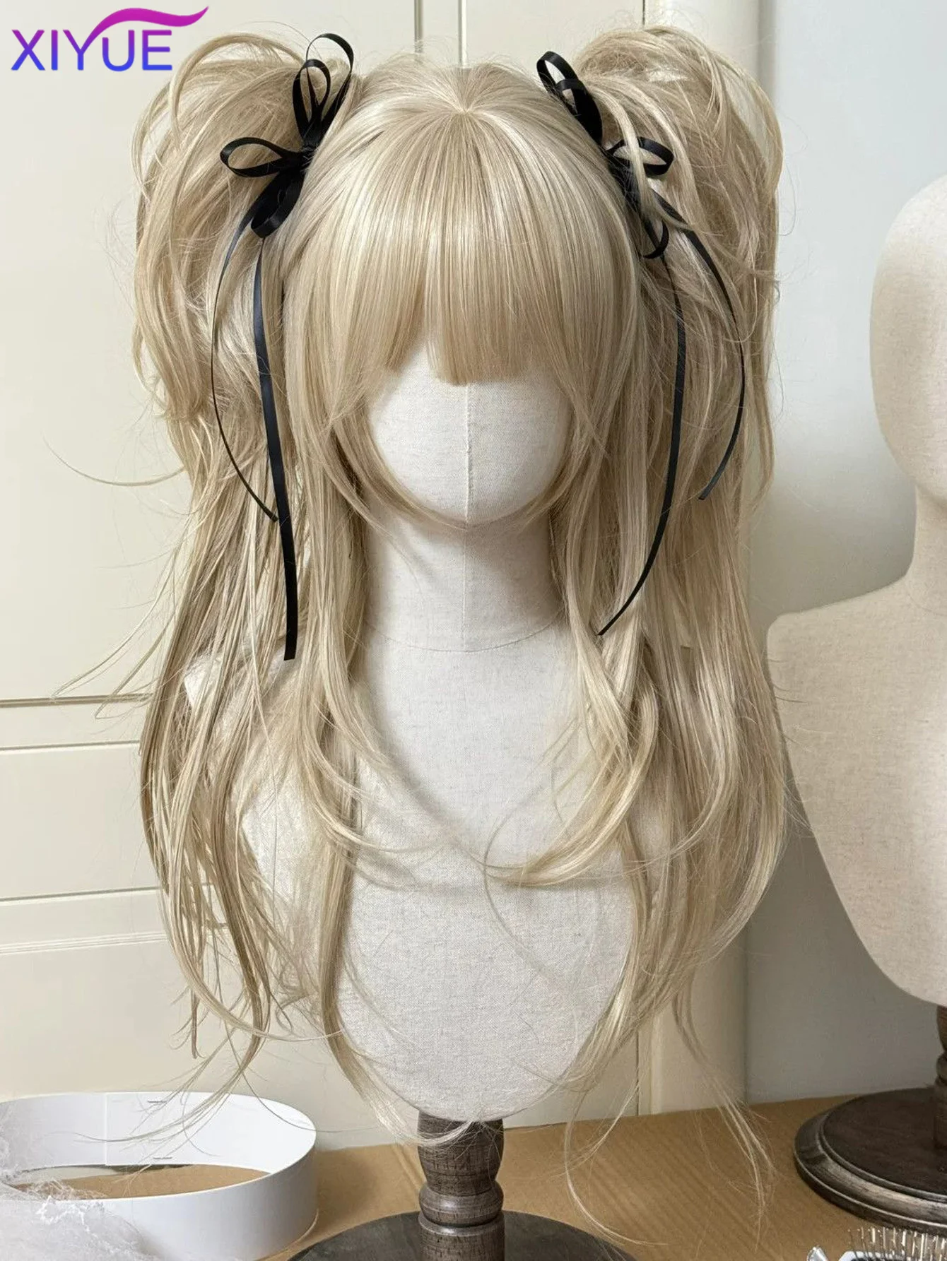 Synthetic Princess Cut Double ponytail Lolita Wig with Bangs Girl Ombre Blonde brown Brown Black Cosplay Halloween Harajuku wig