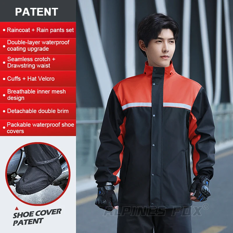 Motorcycle Raincoat Suit Men Waterproof Full-body Rain Coat+Rain Pants Motorbike Off-road Motorcyclist Rider Rain Shoes Cover