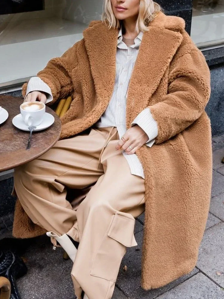 

Autumn Winter Thick Lamb Fur Long Jackets Women's Warm Faux Fur Coat Leisure Jacket Women Thick Fluffy Luxury Bontjas Outerwear