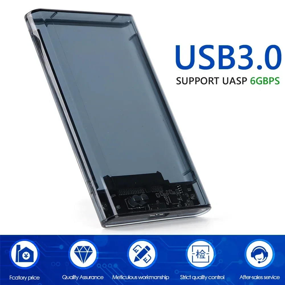 USB 3.0 External Hard Drive Enclosure 2.5 inch SATA to USB3.0 UASP Clear Portable Hard Drive Case 2T HDD Tool-Free Transparent