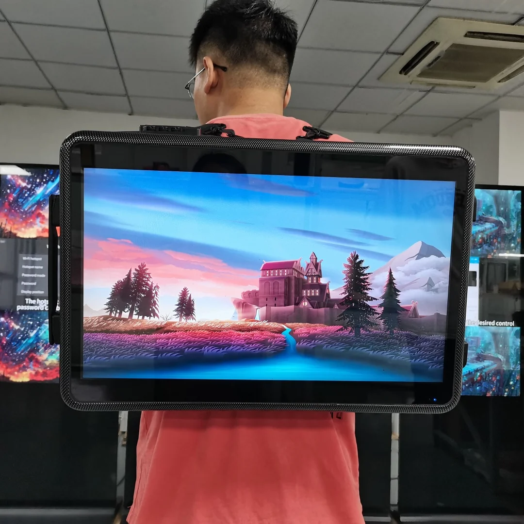 21.5 Inch Waterproof Portable Backpack Billboard High Brightness Outdoor Advertising LCD Display Android 7.1 Multi-Media Player