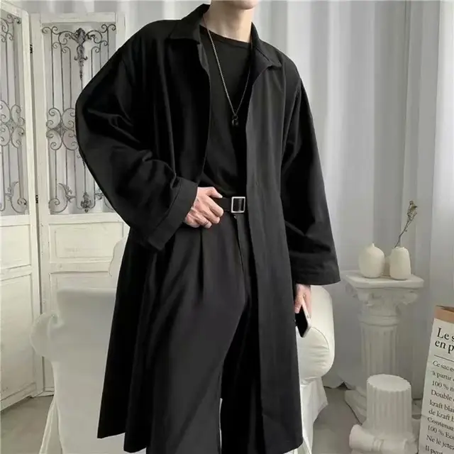 Korean Style Spring Trench Coat Button-breasted Men Coat Male Windbreaker Trenchcoat Men Business Casual Loose Long Overcoat 1