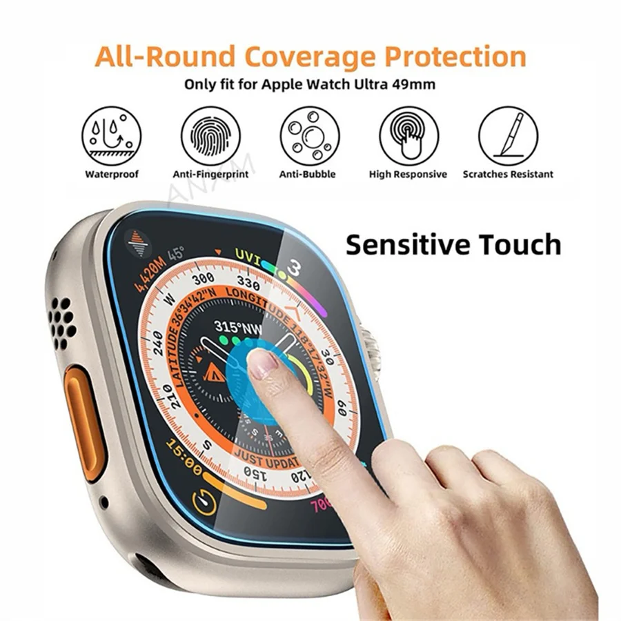 Tempered Glass Protector 2Pcs For Apple Watch Ultra 2 49mm Alignment Tool Screen Protector Easy Install Kit