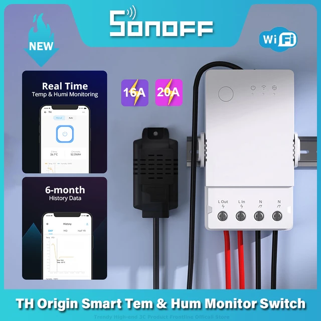 SONOFF THR320 Origin Smart Temperature and Humidity Monitoring  Switch,Compatible with Alexa & Google Assistant,RJ9 4P4C Interface