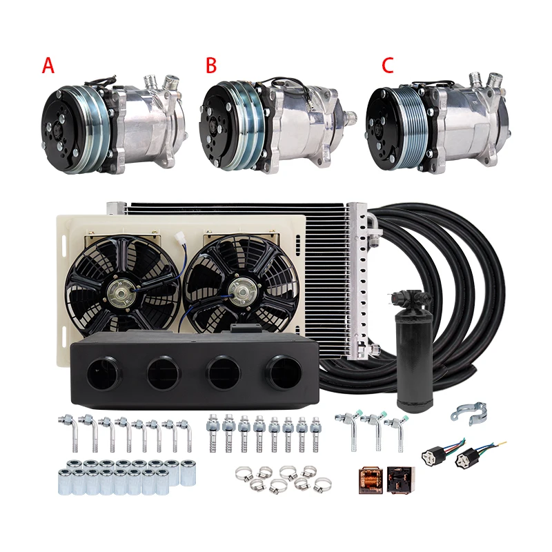 12V-24V-A-C-Air-Conditioner-Evaporator-Radiator-Compressor-kit-for ...