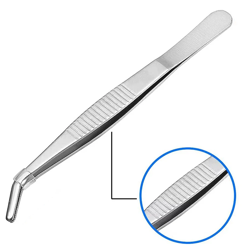 Non-slip Stainless Elbow Eyelash Curved Bent Tweezers Aquarium Jewelry Clip Medical Ear Wax Removal Forceps Pet Feeding Tool 2