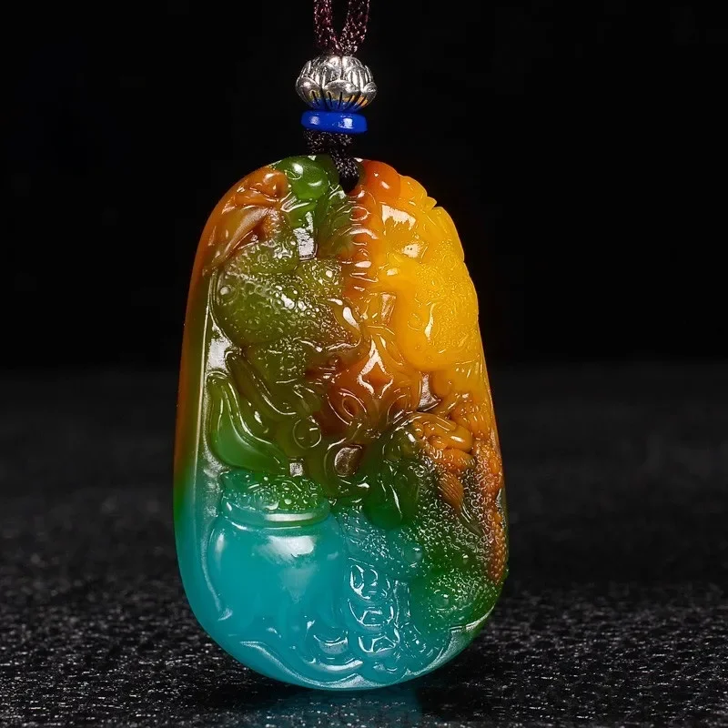 

Natural Blue Green Hand Carved Gold Toad Jade Pendant Fashion Boutique Jewelry Men's and Women's Money Rich Necklace