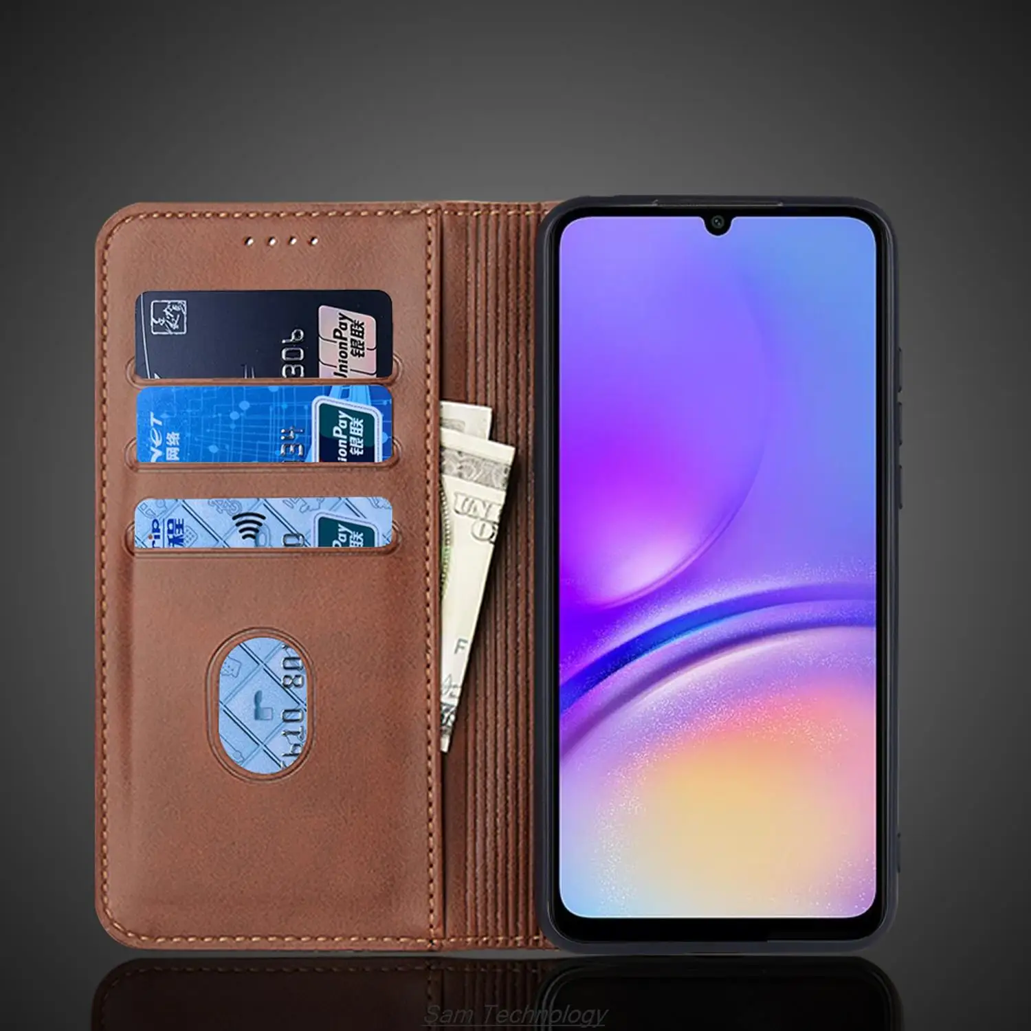 삼성 갤럭시 A05 용 마그네틱 어트랙션 가죽 케이스, 홀스터 플립 커버 케이스, 갤럭시 A05 지갑 휴대폰 가방, Fundas Coque