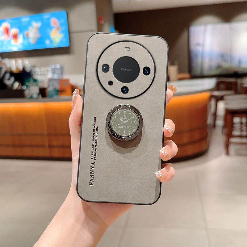 Mate60 Luxury SheepSkin Leather Ring Holder Phone Case On For Huawei Mate 60 50 40 30 20 20x 10 9 Pro Back Cover Mate50 Mate40