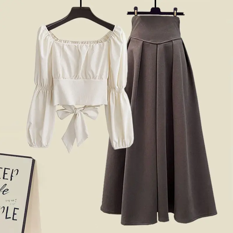 Large Women's Autumn Set Women's 2023 New Style Wear Korean Top Women's Slim Half Skirt Two Piece Set Winter Clothes Womenskirts