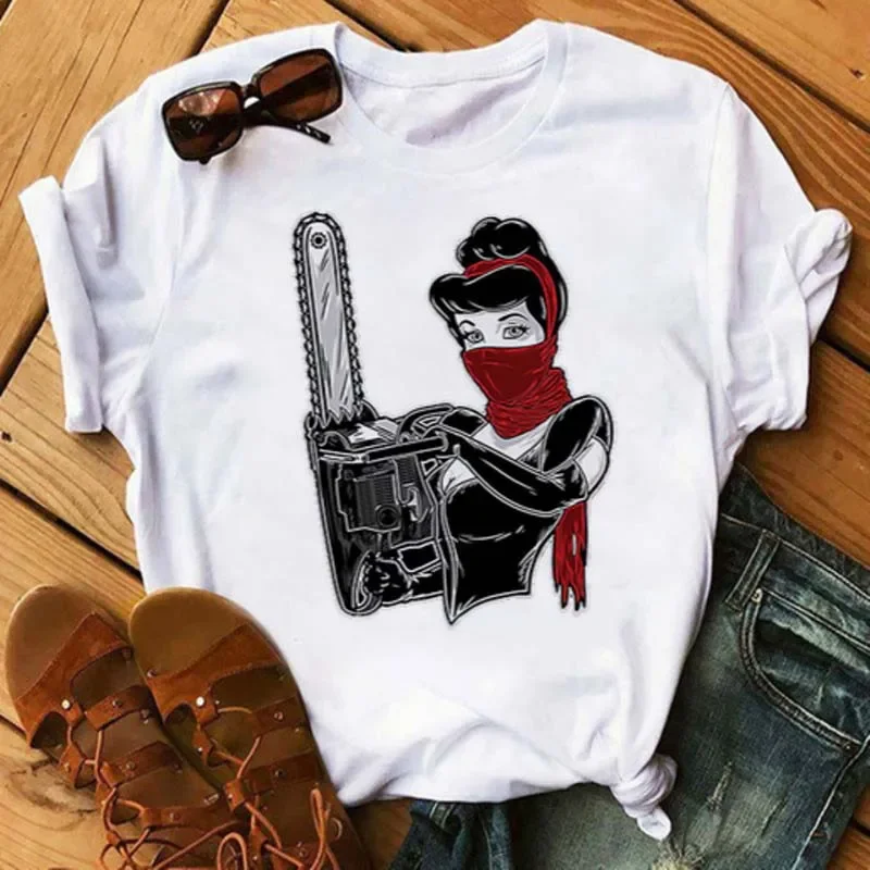 thumbnail image 1 of Nuevas camisetas de moda para mujer, camiseta con estampado de princesa Punk, ropa de manga corta, camiseta Kawaii de Disney, camisetas para mujer, ropa de calle, 1 of 5