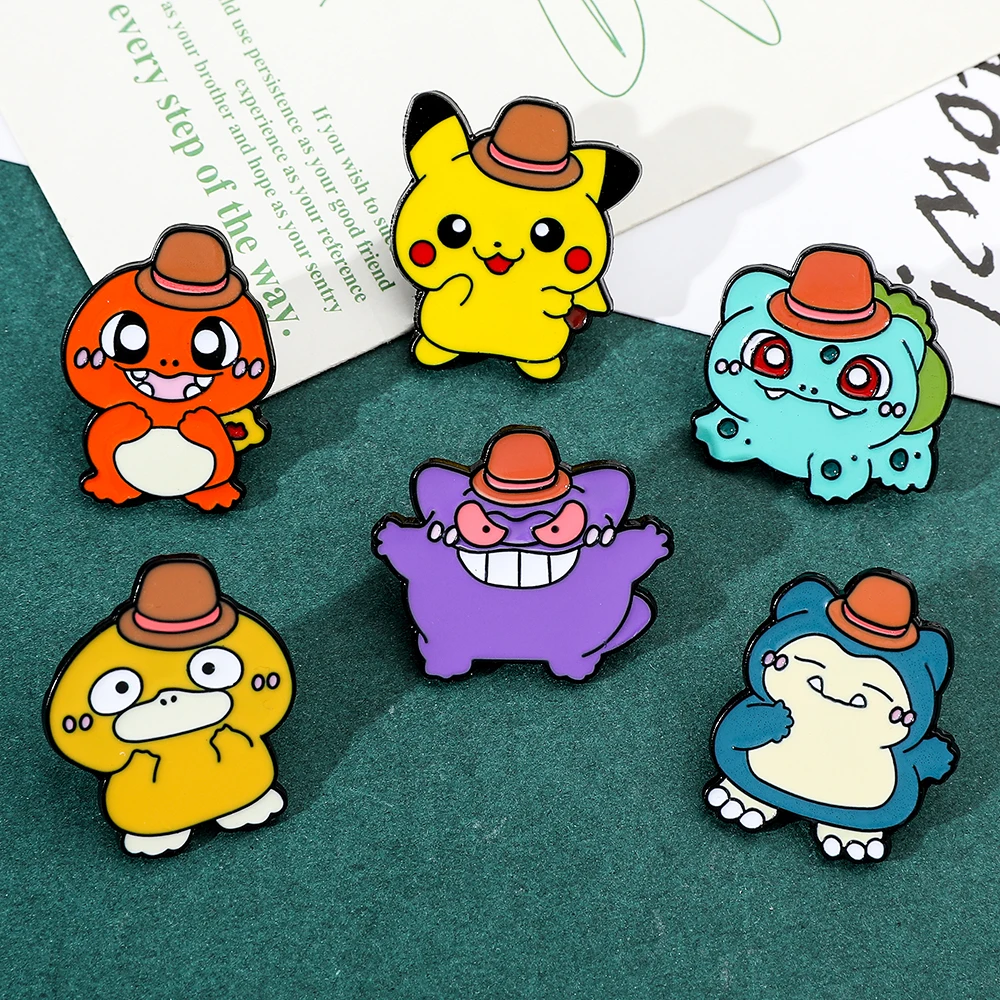 Charming Cartoon Animal Enamel Pin with Brown Hat - Fun Decorative Badge
