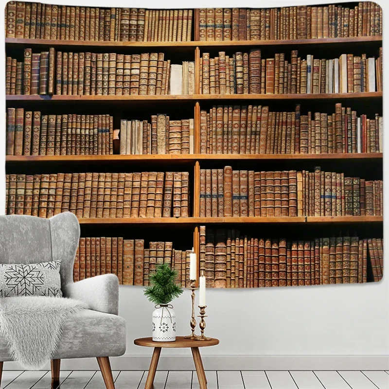 Retro Magic Bookcase Tapestry Mysterious Library Tapestries Wall Hanging Art Throw Tapestries Home Aesthetic Room Decor Mural