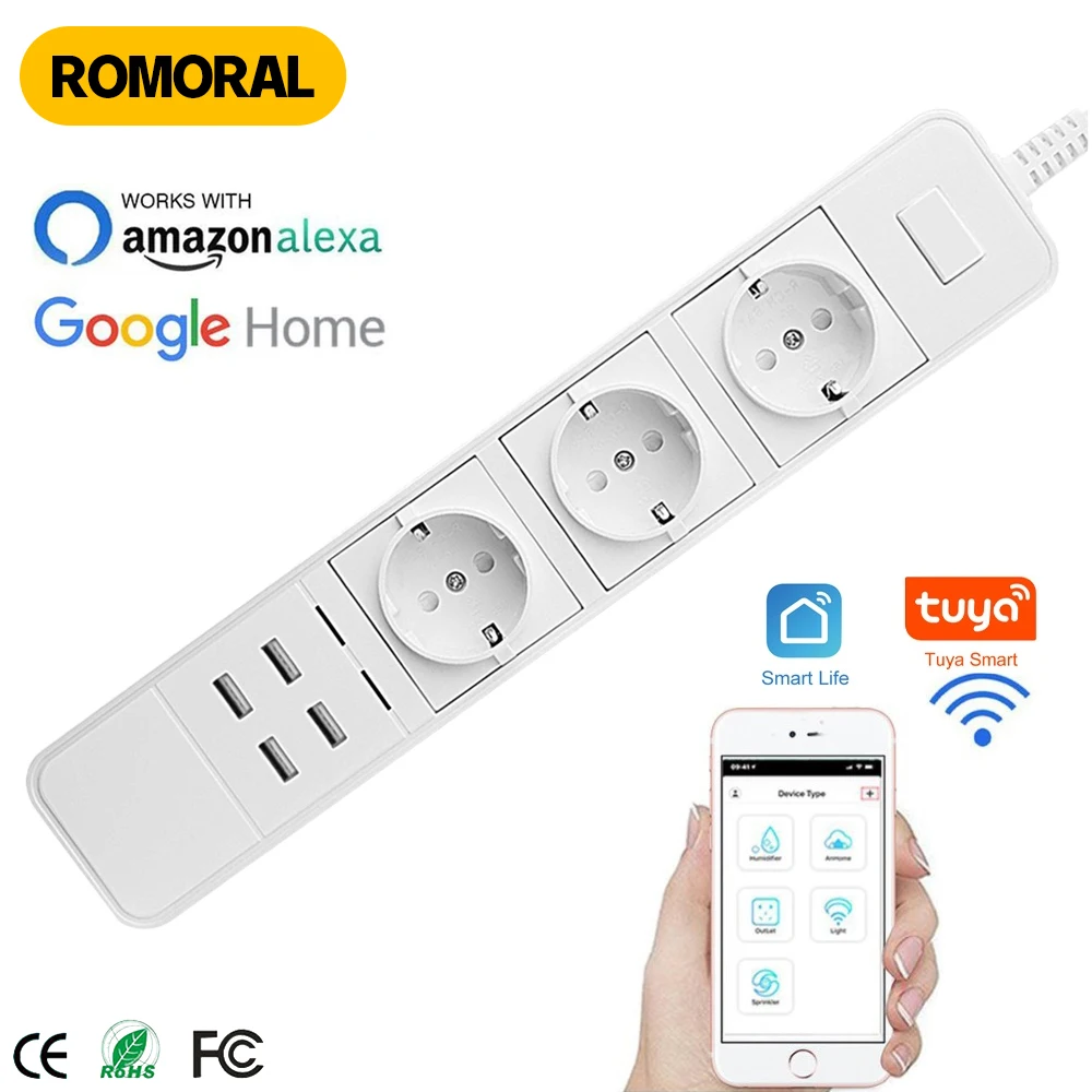 Wifi Smart Power Strip Surge Protector Multiple Sockets 2/4USB Port Timing  Bluetooth Control with Alexa Google Home Assistants
