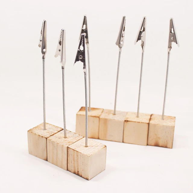 Set 10 Memo Clip Con 4 Segnaposto In Legno - Portafoto E Portabiglietti Per Negozi E Ristoranti - Foto 9