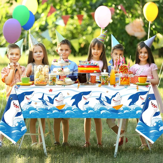 Shark Tablecloth for Birthday Party Decor Blue Ocean Shark Table