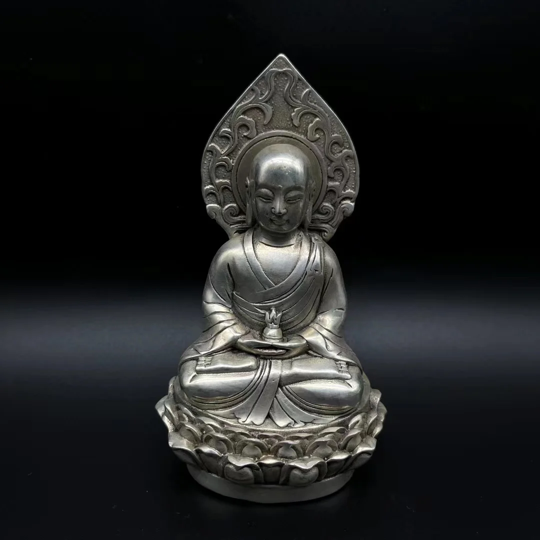 

The ancient Chinese sculpture 18 arhats silver plated copper Buddha