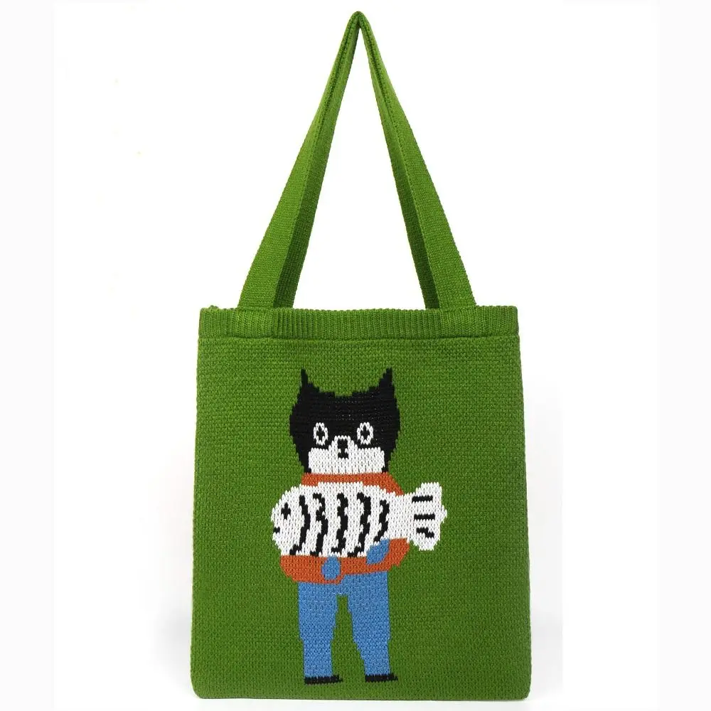 

Knitting Shoulder Bag Creative Handmade Cartoon Embroideried Handbags Large Capacity Tote Bags Woman Girls