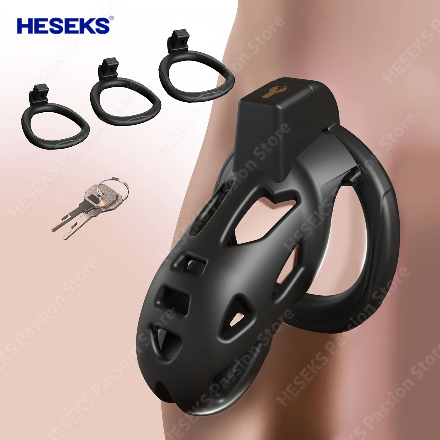 HESEKS Femboy Chastity Cock Cage Device with Penis Rings BDSM Locked Cage Resin Lightweight Penis For Men Bondage 18+