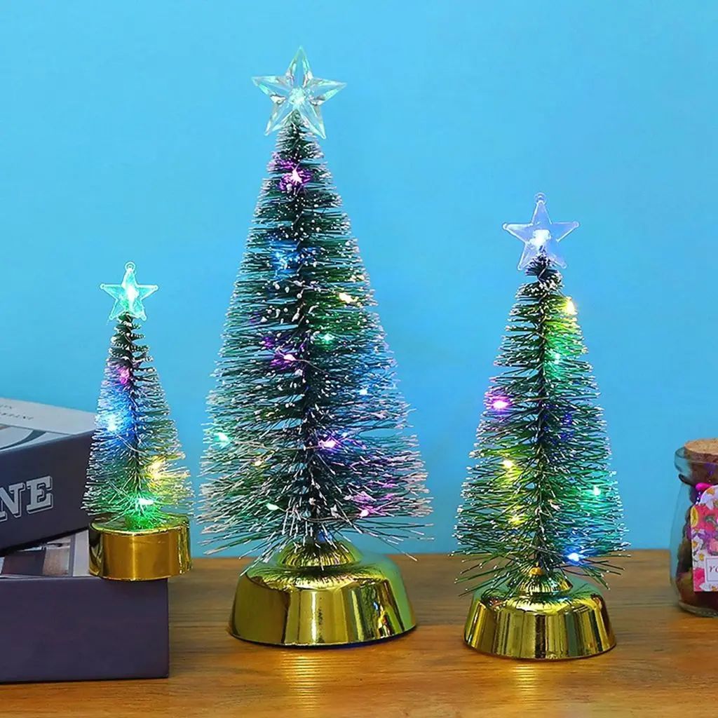

Beautiful 3 Sizes Colorful with LED Lights Artificial Christmas Tree Fake Pine Festival Decorations Tabletop Decor