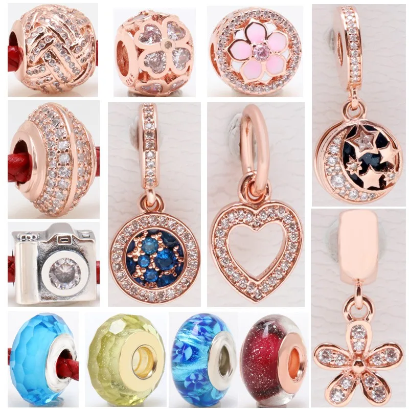 Original 925 Sterling Silver Rose Gold Night Sky Pendant Camera Beads For Pan Charm Bracelets And Necklaces Ladies Diy Jewelry |