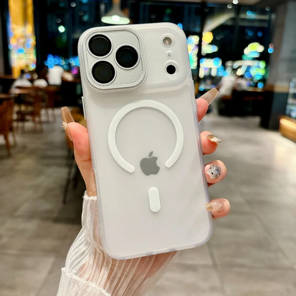 Matte Transparent Shockproof Magnetic Phone Case with Lens Protection