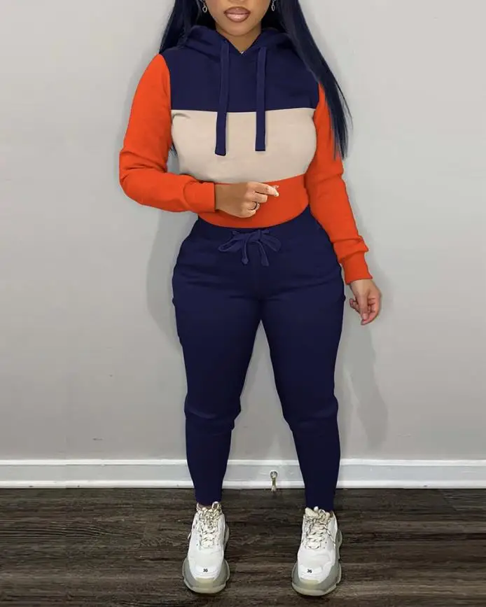Women's Spring and Summer New Series Fashion Leisure Versatile Long Sleeve Hoodie & Drawstring Pants Set ﻿