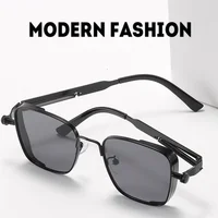 Men Driving Sunglasses Vintage Steampunk Square Sunglasses Metal Frame with Spring Hinges Women Eyepiece Trendy Driver Glasses 4