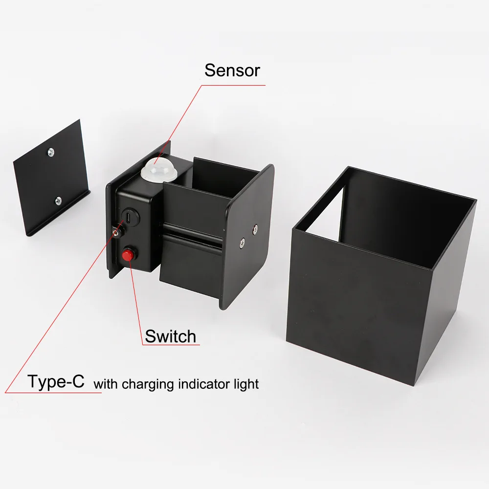 Wireless Cube LED Wall Lamp Up Down USB Rechargeable With Switch/PIR Sensor 5V Magnetic Night Light Corridor Porch Sconce Light